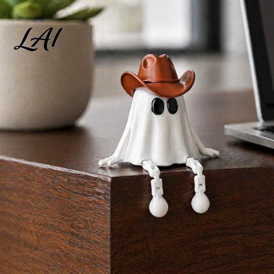 Artistic Ghost Sculptures Halloween Pumpkin Figurine 3D Printed Statue with Desk Ornaments Poseable Joint Spooky Articulated Decor Ornament
