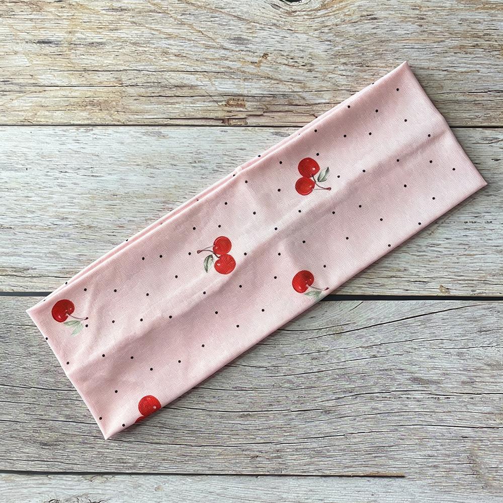 JYSP New Cherry Print Headband Fashionable Sweet and Cool Fruit Pattern Hair Accessory Wide Flat Elastic Hairband for Women