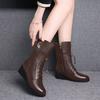 Fashion Leather Middle Heel Ladies Mid Calf Shoes Autumn Winter Fleece-Lined Women's Half High Boots Designer Luxury On Offer Boot Sale