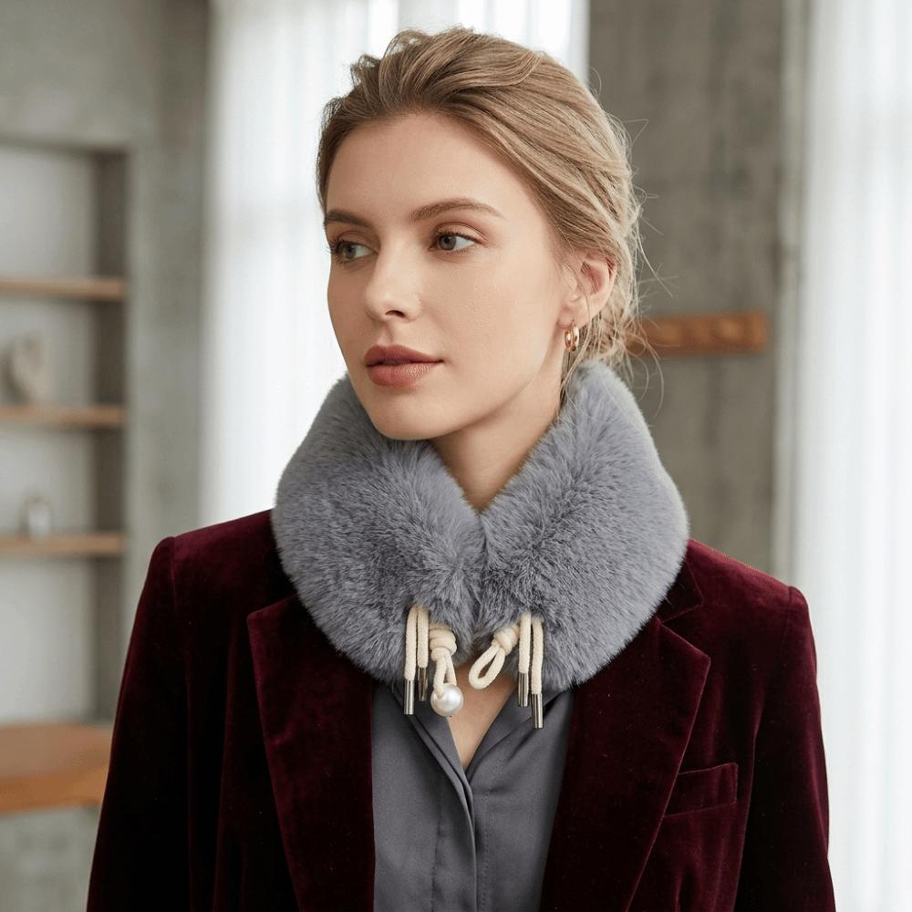 Faux Fox Fur Neckerchief Wrap Solid Neck Warmer for Jackets Coats Hoods Hats Accessory