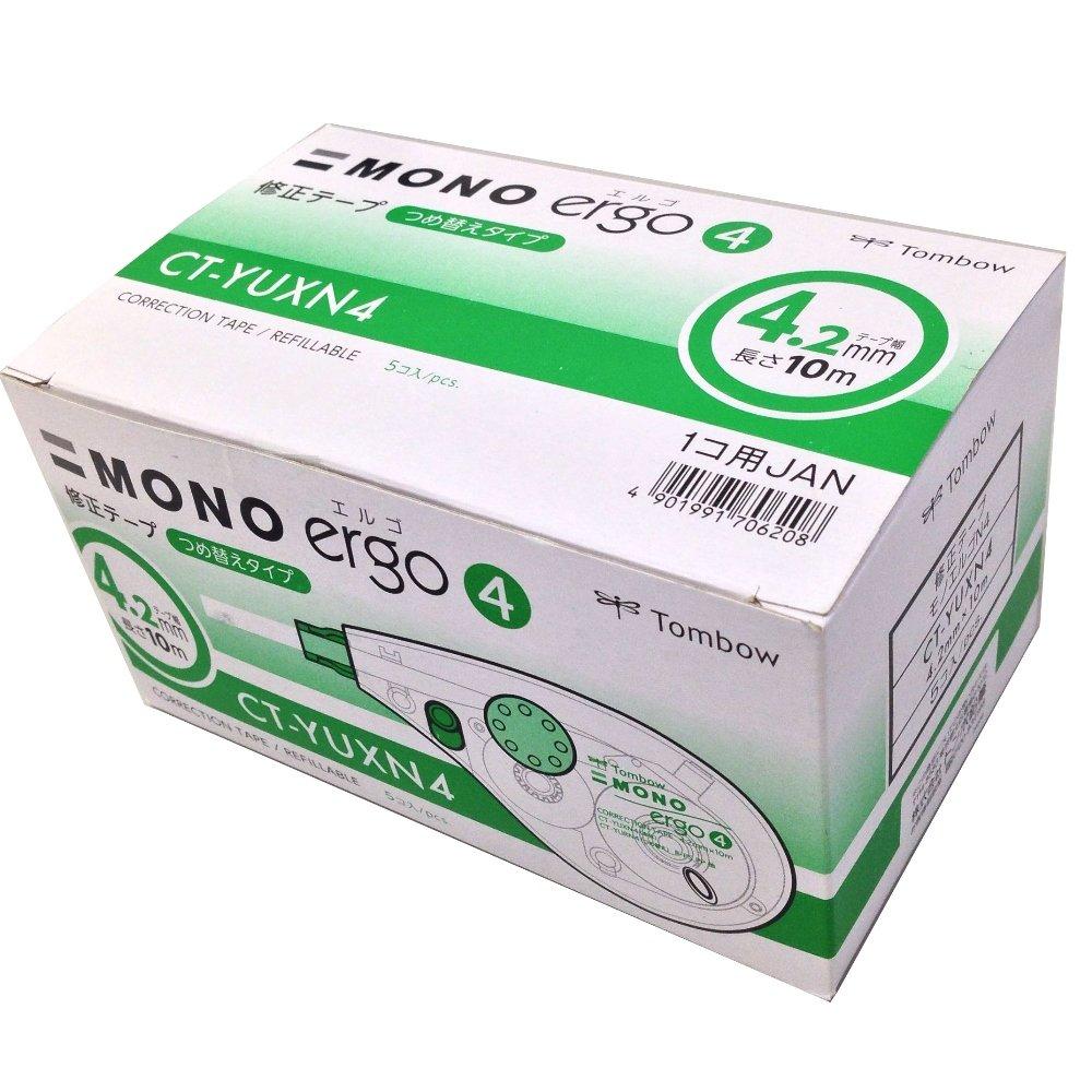 Tombow Pencil Correction Tape MONO Mono Ergo Shaped 3D Curved Refill Type 10m 5 Pieces 4.2mm (Ergonomic Body) CT-YUXN4-5P