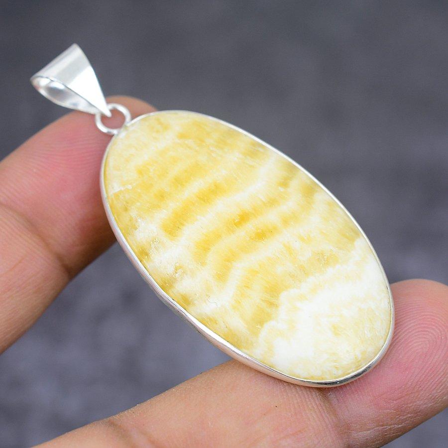 Natural Calcite Agate Gemstone 925 Sterling Silver Jewelry Pendant 2.17" a1J30