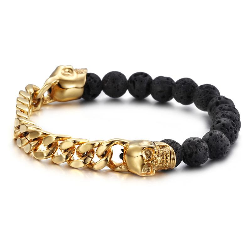Source Jewelry Integrity Pass Браслет из нержавеющей стали с бусинами в виде черепа и Будды из вулканического камня