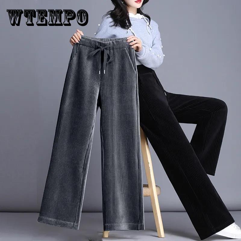 Winter Plus Velvet Corduroy Wide-leg Pants Women's High Waist Drape Thickened Women's Trousers Straight Loose Large Size Pants
