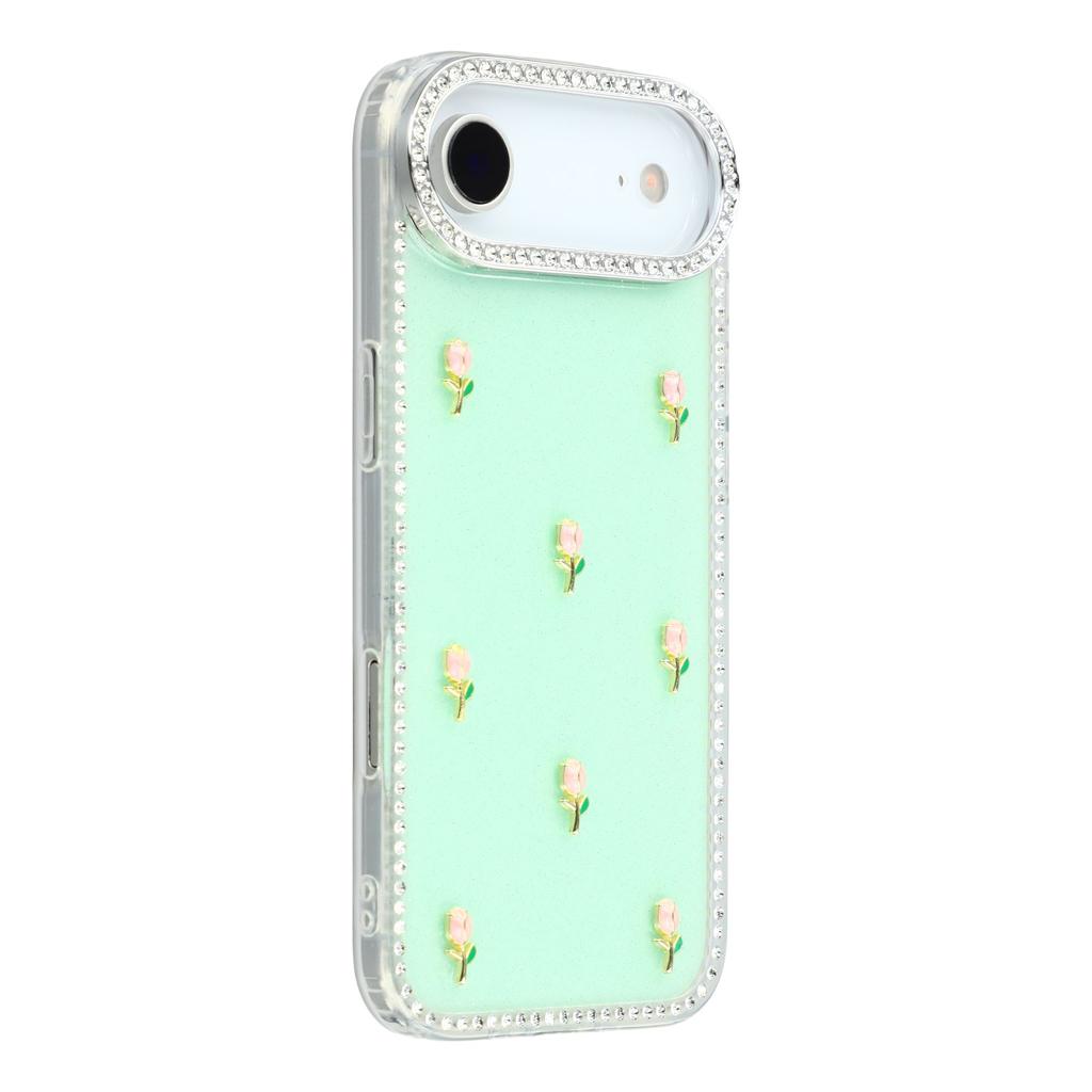 For iPhone Air Case Rhinestone Edge Small Tulips Decor TPU+PC IMD Phone Cover