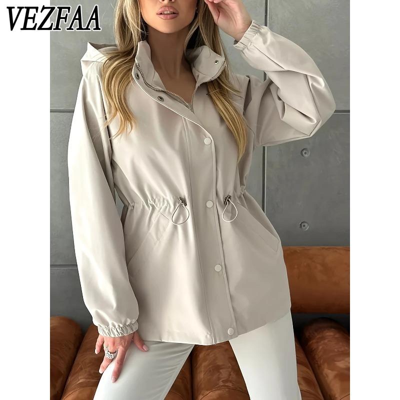 VEZFAA Женские модные повседневные однотонные куртки с капюшоном и пальто с капюшоном на осень и зиму с однотонным принтом