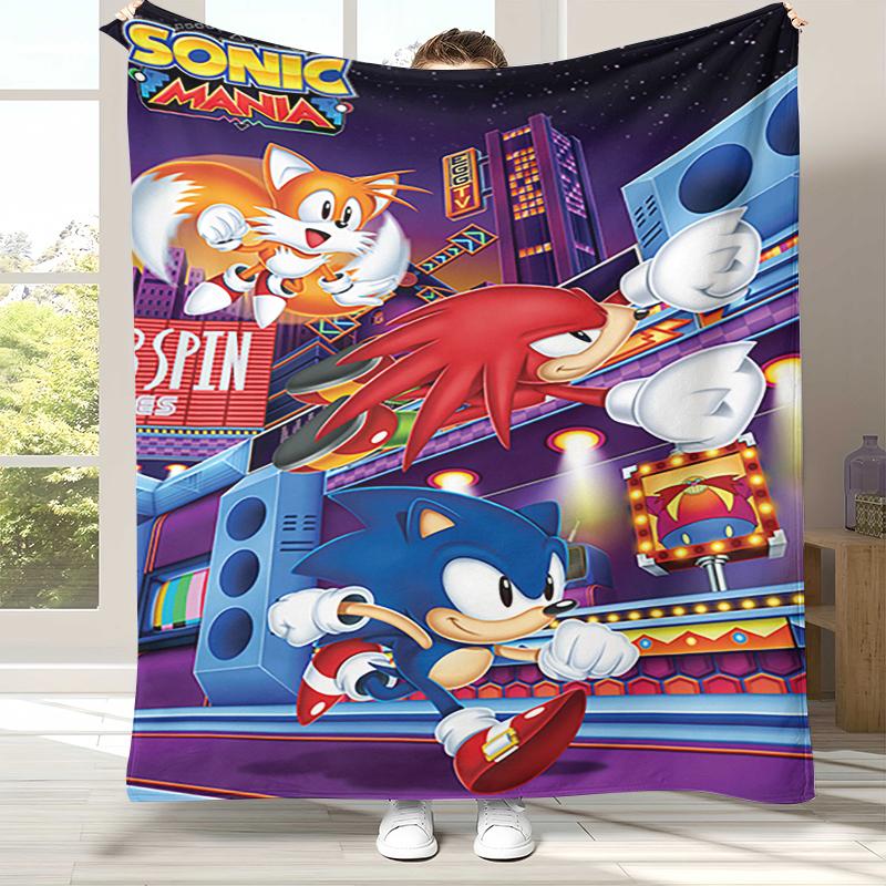 Ретро Мультяшное Игровое Фланелевое Одеяло S-Sonic, Ультра Мягкое Теплое Плюшевое Покрывало для Дома, Спальни, Кровати, Дивана, Походного Пикника, Подарок