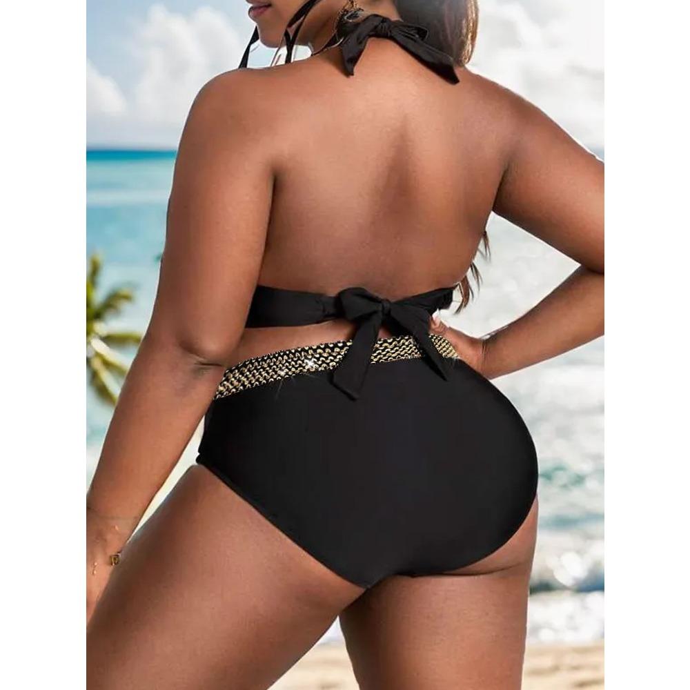 Упитанный плюс размер сексуальный обтягивающий купальник бикини с высокой талией раздельный купальник женский
