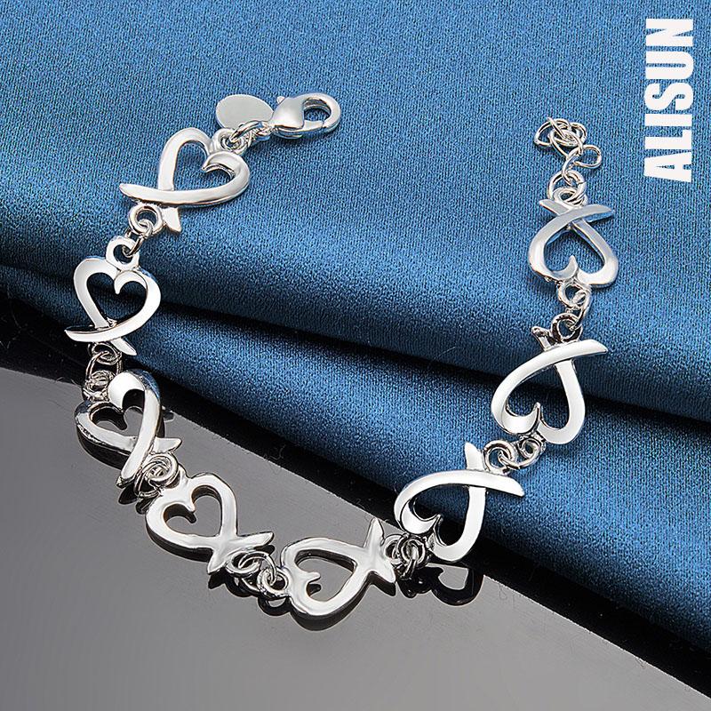 925 Sterling Silver Hollow Heart Bracelet Fashionable Wedding Jewelry