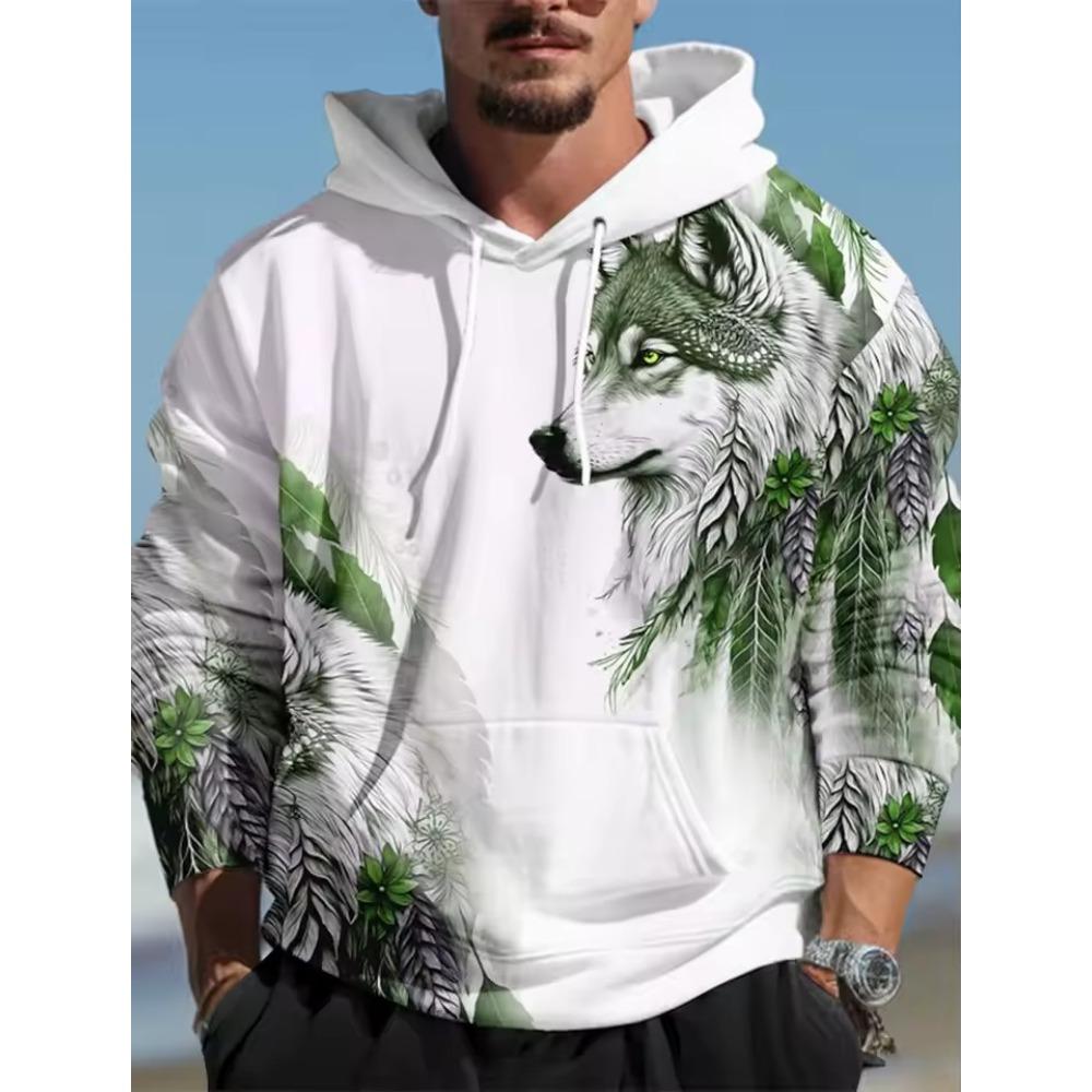 Винтажная мужская толстовка с капюшоном с 3D-принтом и изображением волка, топы с изображением животных и волков, толстовка с длинным рукавом, модная мужская футболка свободного покроя, уличные футболки