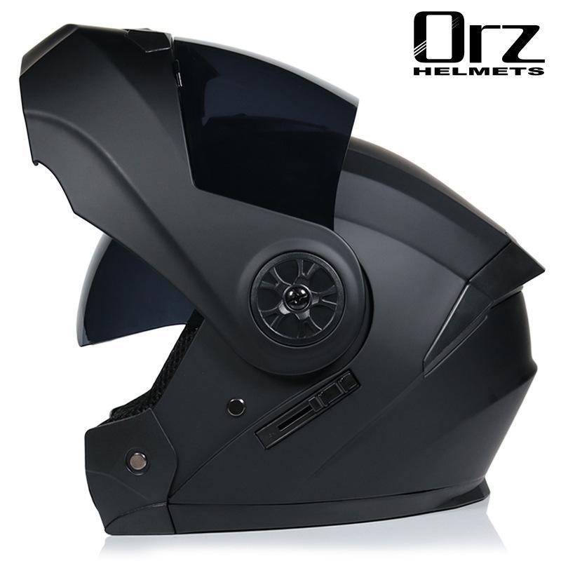 ORZ Double Lens Flip-Up Electric Car Helmet - Anti-Fog, Unisex, Four Seasons, Semi-Motorcycle