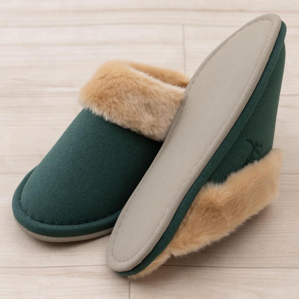 Sybilla Sonia Size M Boa Senko 72866 Slippers, (Approx. 22-24cm), Green, Washable, Stylish, Cute, Warm, Cold-Proof, Fabric,