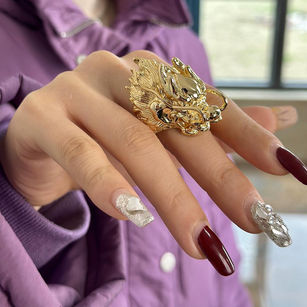 Punk Dragon Head Shape Personality Exaggerated Ring Men And Women Gold Opening Fashion Domineering Ring Jewelry