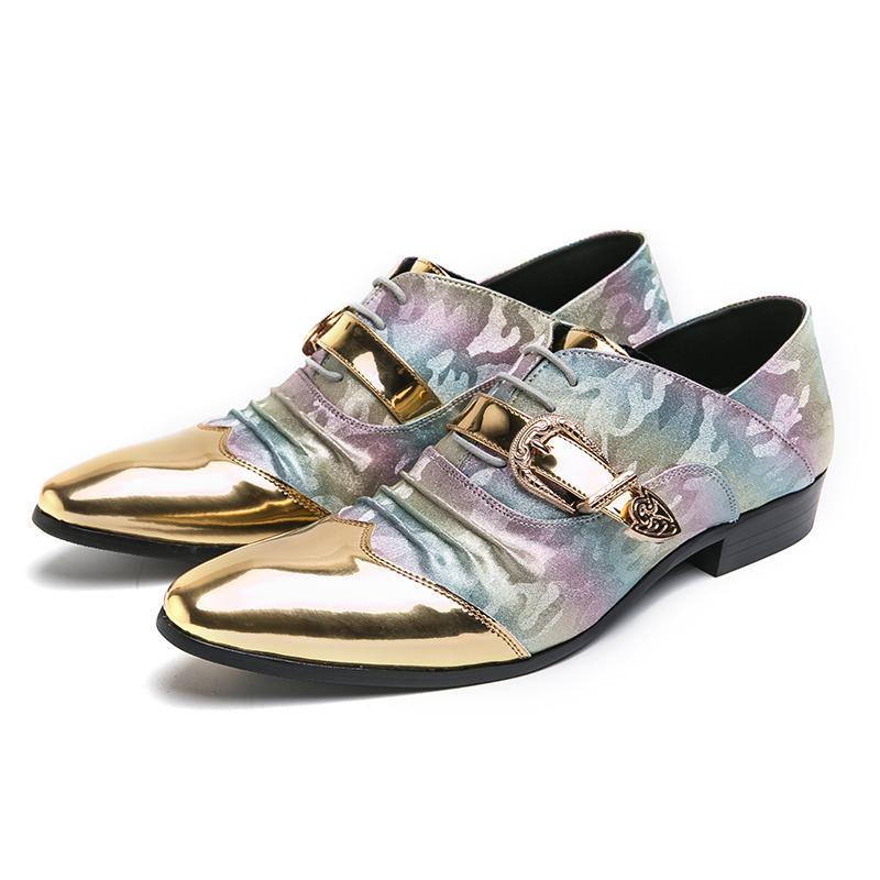 Fashion Gold Casual Shoes England Chelsea Bright Pointed Toe Leather Shoes Men Slip-on Business Party Wedding Oxford Shoes