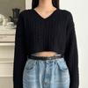 New ArriValS Open Run Women S V Neck Cropped Knit Sweater Long SleeVe Autumn