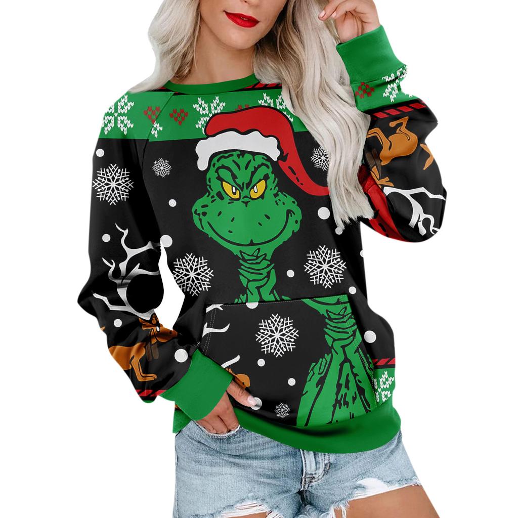 Женская толстовка с длинным рукавом, повседневная, с круглым вырезом, симпатичная, с принтом, легкая толстовка с карманом