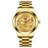 FNGEEN Men's Watch Light Luxury Relief Golden Dragon Watch Waterproof Diamond Inlaid Ruby Mens Quartz Watch