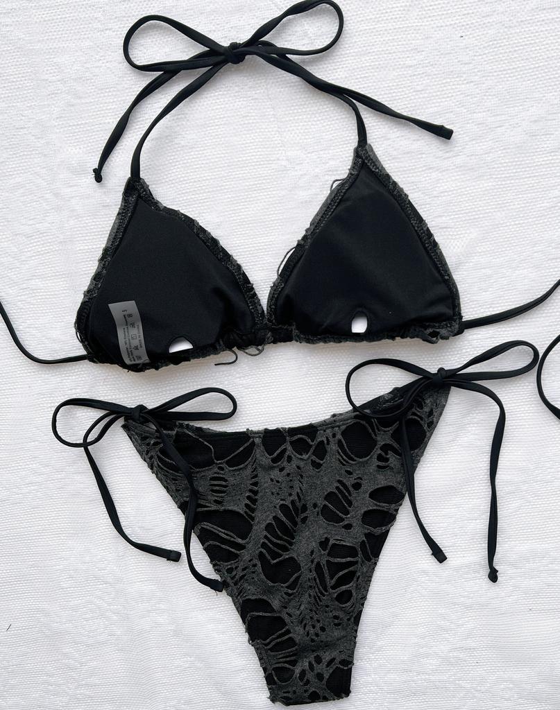 Женский купальник, однотонный рваный купальник с бретелькой на шее, сексуальные завязки по бокам, бикини с высокой талией, пляжная одежда, купальные костюмы