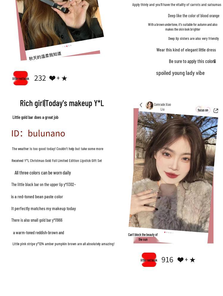 Набор помад YS Luo Jiakou Gold & Little Black Bar (1966 21, 314, 302) - Оригинальная косметика YSL для женщин