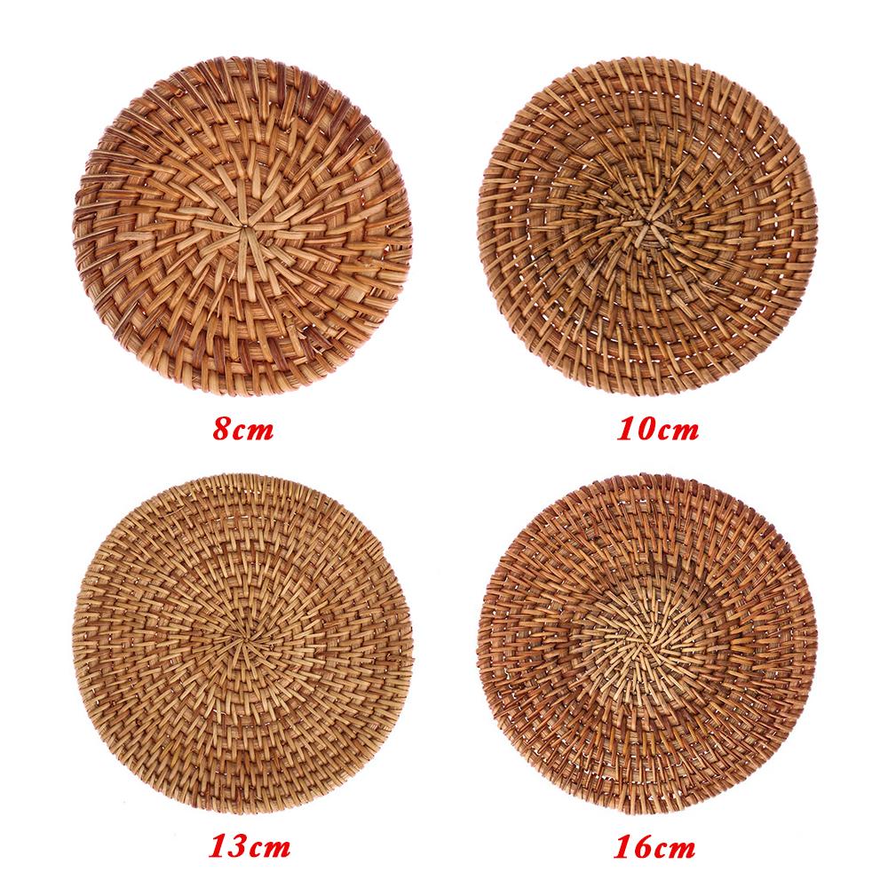 Round Kitchen Handmade Cup Mats Table Padding Bowl Pad Rattan Coasters