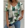 Summer Plaid Women's V-neck T-shirt Outdoor Casual Short-sleeved Top