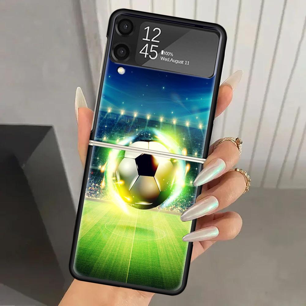 Жесткий чехол из поликарбоната с дизайном футбольного мяча для Samsung Galaxy Z Flip 6 5 4 3 Черная крышка ZFlip6 Flip5 Flip4 5G Складной Принт