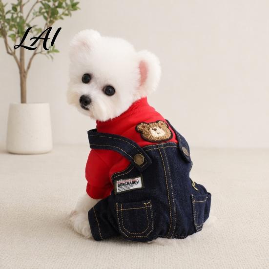 Durable Outdoor Dog Wear Stylish Sweatshirt Jumpsuit Four Legged Outfit Cute Bear Outfit Embroidery Denim Romper Pants Onesie Clothes for