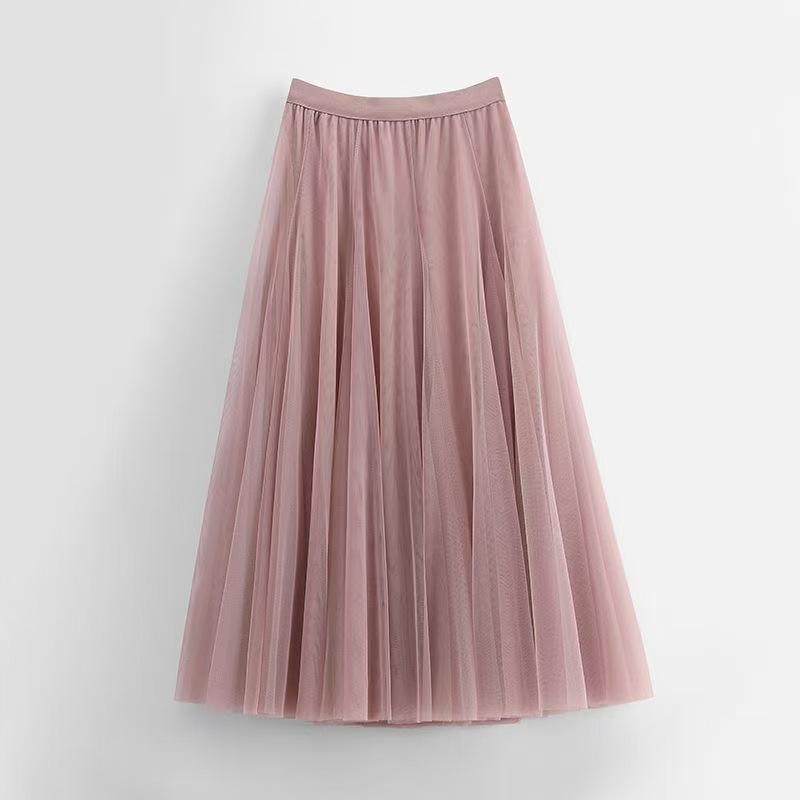 Women's 720° High Waist Pleated A-line Skirt - Mid-length, Mesh, Versatile for Dance or Casual Wear
