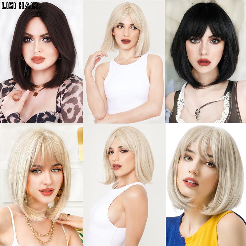 MISS WIG Синтетический короткий прямой парик-топпер на заколке для наращивания волос, натуральный пушистый топ, искусственная часть волос с челкой