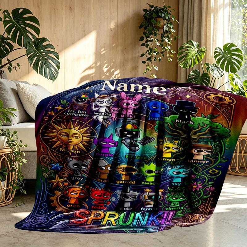 Custom Name Personalized Game Sprunki Print Blanket, Home Decor, Bedroom, Sofa, Camping, Couch, Gifts for Birthday Christmas
