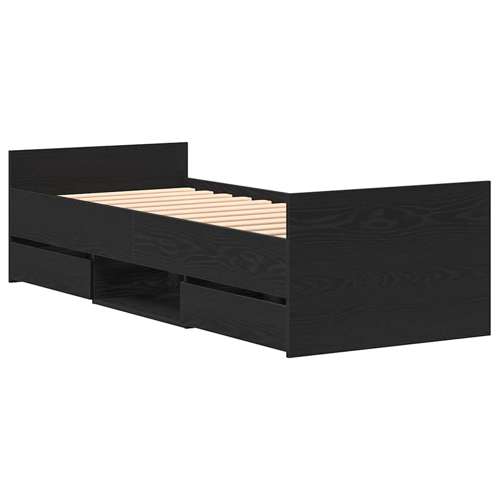 Bed Frame Black Oak Effect 193 x 78 x 50 cm Engineered Wood