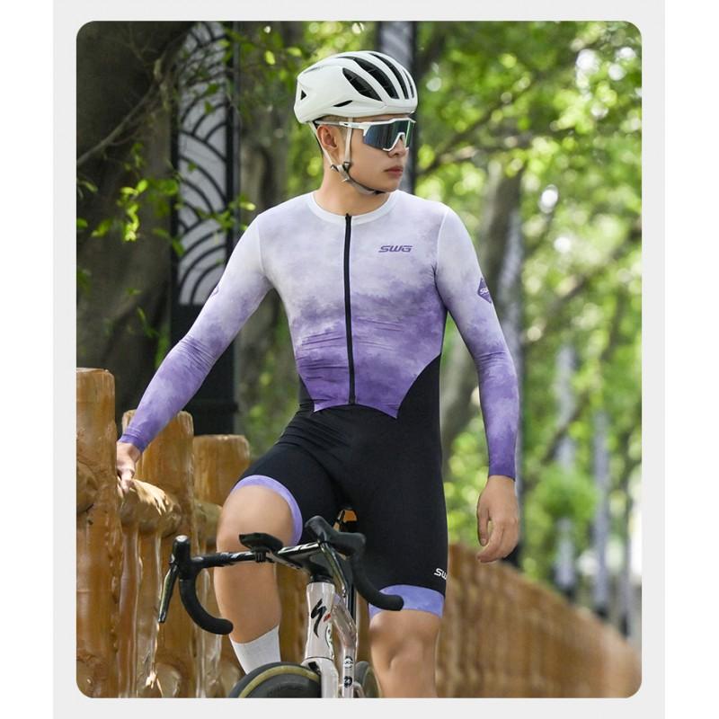 Mens Cycling Bodysuit With Dual Arrow Pad Long Sleeve Quick-Dry Performance Wear