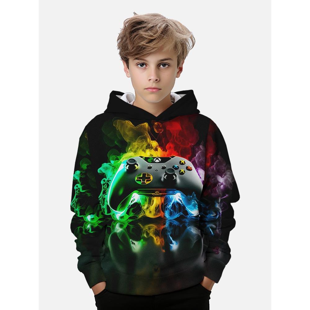 Детская одежда Толстовки с капюшоном для мальчиков с длинным рукавом и принтом 3D-геймпада Детская одежда на весну и осень Повседневная одежда для отдыха на природе Стильная одежда для мальчиков и девочек Топы