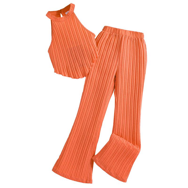 Модный костюм для девочек, летний детский элегантный топ без рукавов с бретельками через шею, повседневные брюки, костюм из двух частей