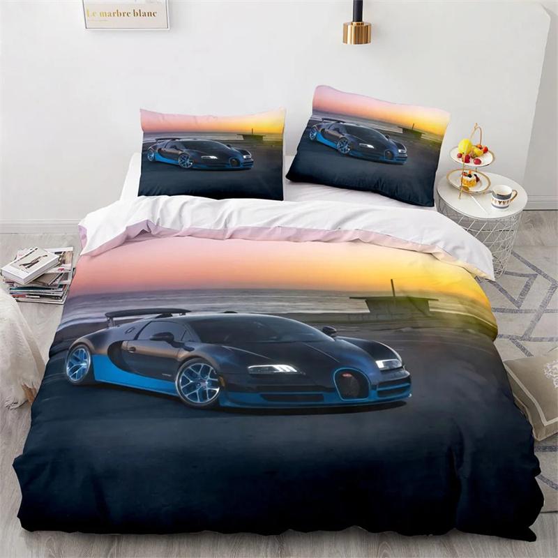 Sports Car King Queen Duvet Cover Cool Colorful Supercar Pattern Bedding Collection For Men Adult Race Car 23Pcs Polyester Quilt Cover