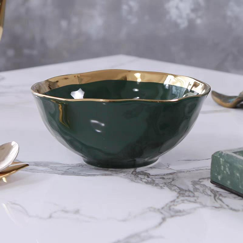 Керамическая позолоченная миска для еды в европейском стиле, покрытая зеленой глазурью, цветная глазурованная миска для фруктового салата, миска для завтрака в европейском стиле, 6-дюймовая миска