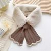 Scarves Winter Thickened Knitting Splicing Cross Colorblocking Faux Rabbit Warm Scarves
