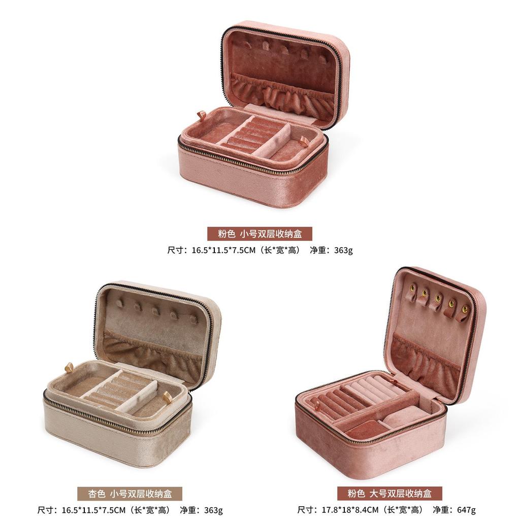 Velvet Jewelry Box With Dual Compartments For Rings Bracelets And Earrings