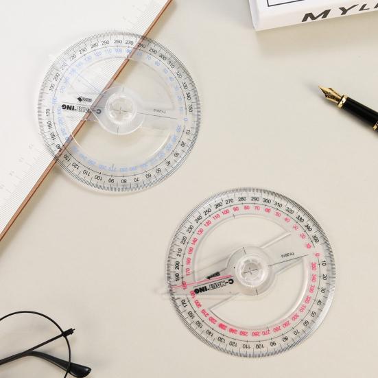 Удобный транспортир, 2 шт., простая в использовании пластиковая портативная линейка с углом поворота 360 градусов, ежедневная