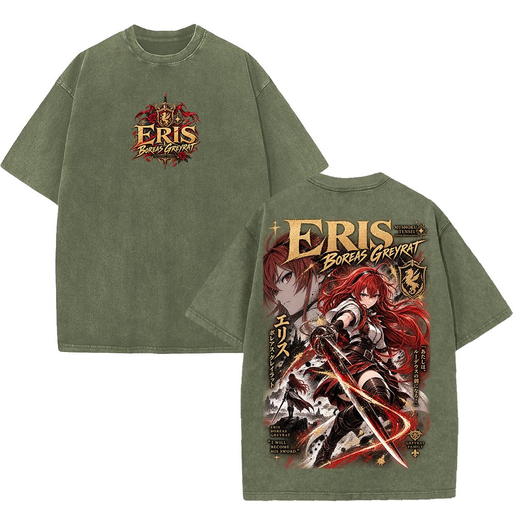 2026 Аниме Мушoku Tensei Эрис Футболка Винтажная Стиранная Оверсайз Футболка Короткий Рукав 100% Хлопок Футболки Мужская Женская Одежда
