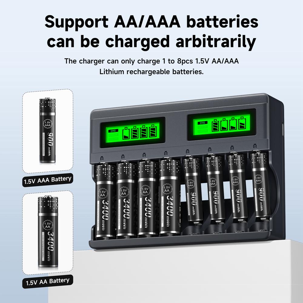 Перезаряжаемая батарея AAA 1,5 В, сменная литий-ионная батарея AAA 1,5 В, батарейки AAA для пультов часов + зарядное устройство для батареи 1,5 В AAA AA
