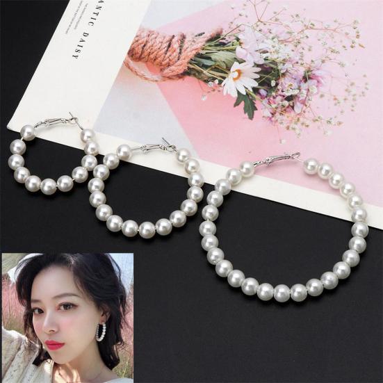 Lucky Jewelry Elegant Lady Faux Pearl Big Circle Dangle Hoop Earrings Statement Gift