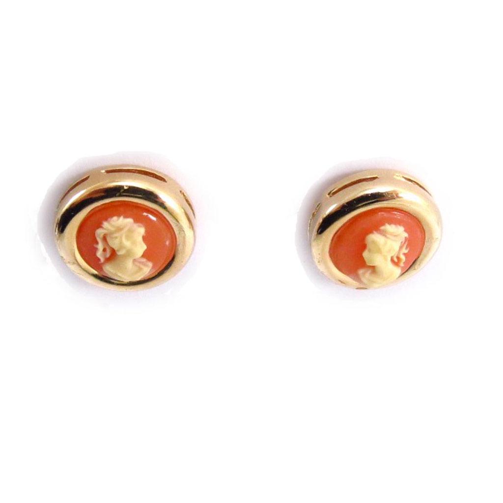 Les Trésors De Lily [G1983] - Gold Plated 'Camee' Orange Earrings