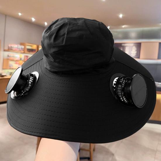 Широкополая шляпа-веер с солнечной батареей для мужчин и женщин, защита от ультрафиолета, уличное панама с 2 встроенными вентиляторами для пешего туризма, кемпинга, рыбалки