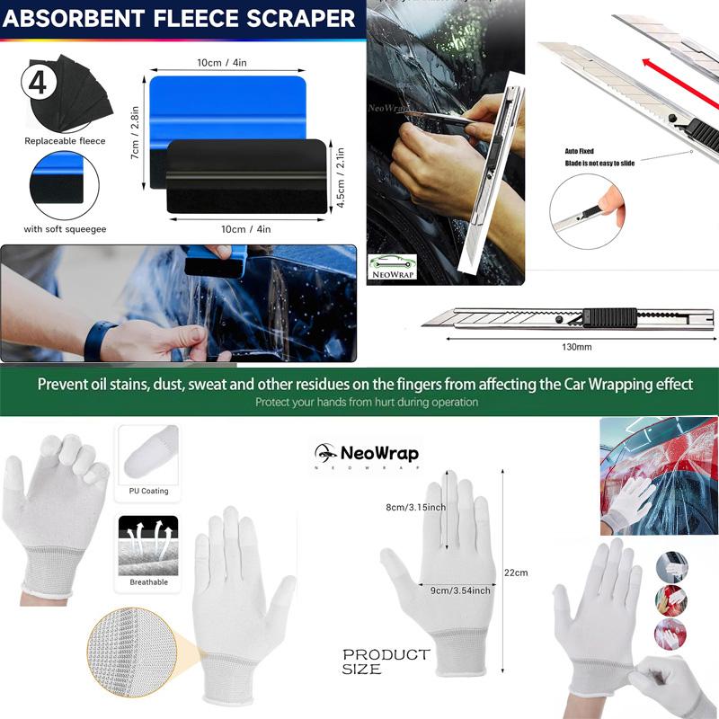 Window Tint Kit Car Wrap Tools with Felt Squeegee Utility Knife Shank Gasket Squeegee Vinyl Wrap Magnet Holder Kit Covering Tool
