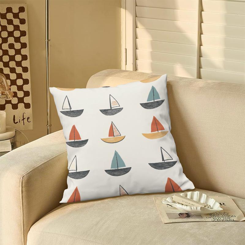 Minimalist Sailboat Throw Pillow Cover, Nautical Coastal Nursery Art Print Decorative Cushion For Living Room Bedroom Couch