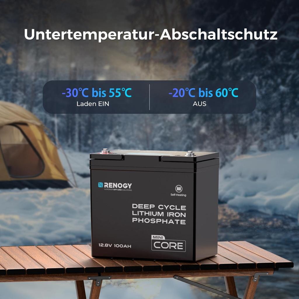 RENOGY 12В 100Ач Литий-железо-фосфатный CORE Мини Литий-железо-фосфатный Нагреватель с DuoHeat BMS Более 5000 PSE Идеально для и Аварийной Серии,