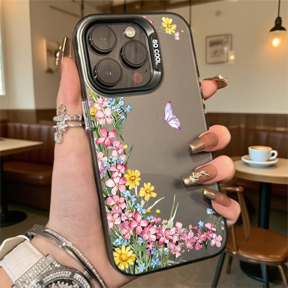 Wildflowers Purple Butterfly Hard Phone Case for Iphone 16 15 14 13 12 11 Pro Max Mini Shockproof Anti-Scratch Protective Cover