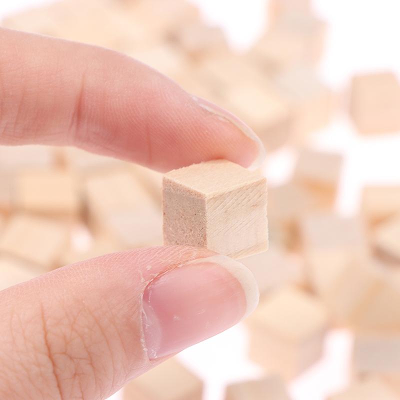 100Pcs Unfinished Blank Mini Diy Wooden Square Solid Cubes For Woodwork Craft