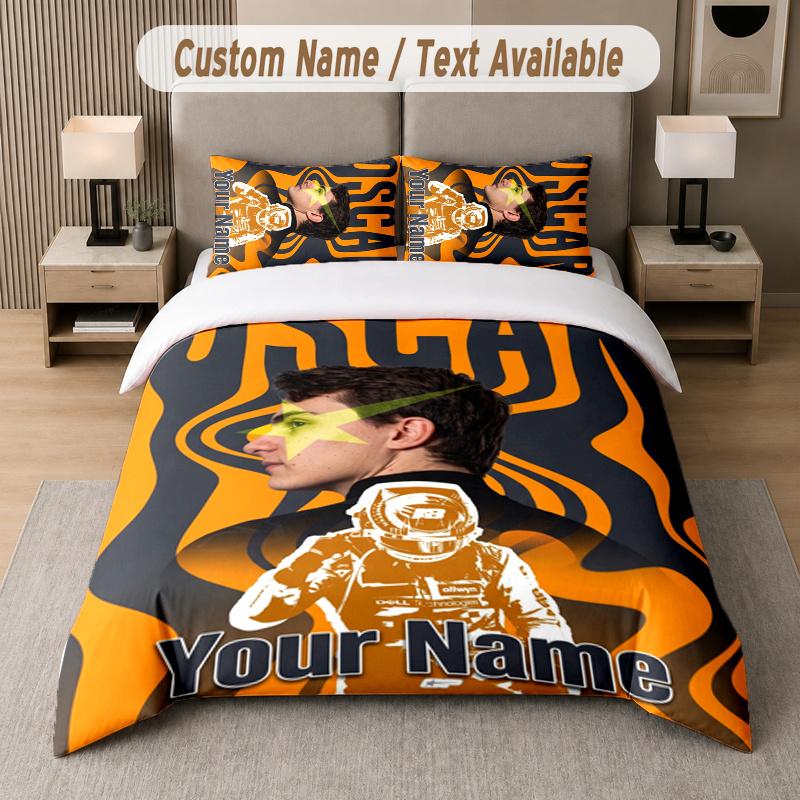 Custom Name Oscar Piastri 3Pcs Duvet Cover Set Personalized Text Bedding Pillowcases Bedroom